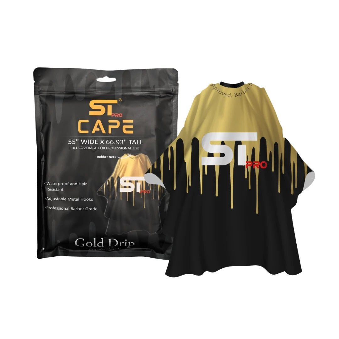 Pro Barber Cape Rubber Neck Series Gold Drip