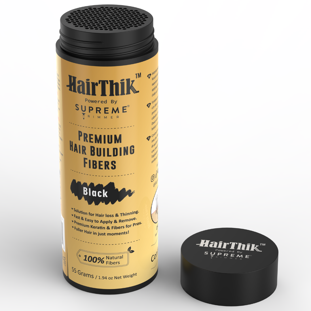 HairThik Hair Fibers - 55 grams - Hair Fiber - Supreme Trimmer Mens Trimmer Grooming kit
#COLOR_BLACK