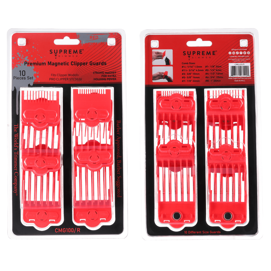 Magnetic/Clip Guards for Clippers (10 piece) CMG100 - Clipper guards - Supreme Trimmer Mens Trimmer Grooming kit 
#COLOR_RED