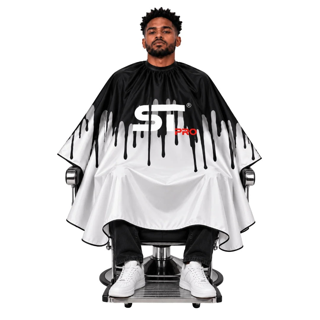 Pro Barber Cape Rubber Neck Series Black Drip