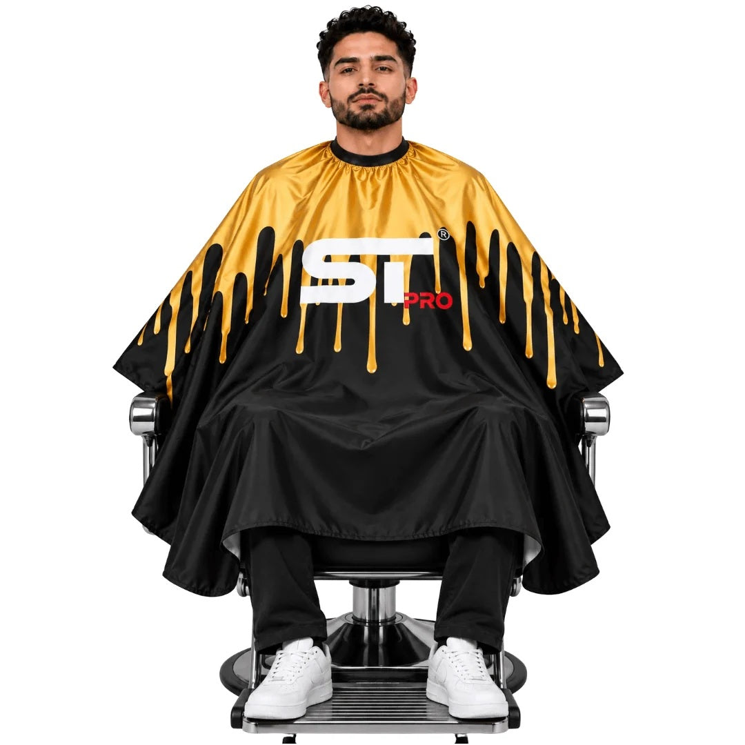 Pro Barber Cape Rubber Neck Series Gold Drip